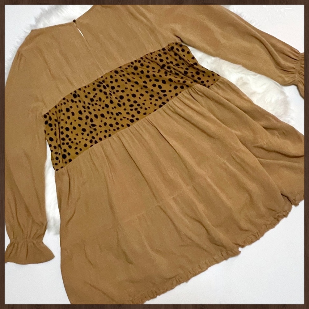 UMGEE Puff Sleeve & Ruffled Cuff Tiered Babydoll Dress Fringe Hem W/Animal Print - Picture 15 of 16